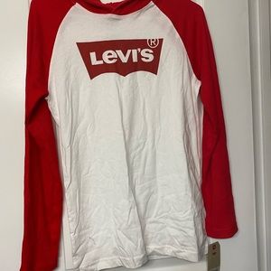 Levi red and white men hooded shirt NWT
